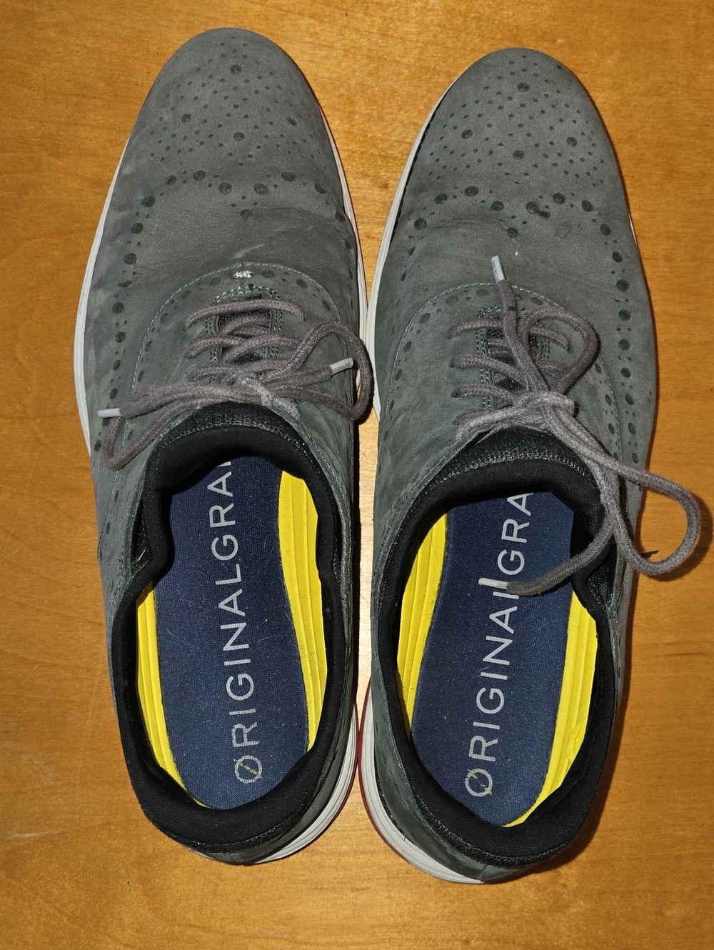 Cole Haan Gray Suede Lace-Up Sneakers with Yellow Insole